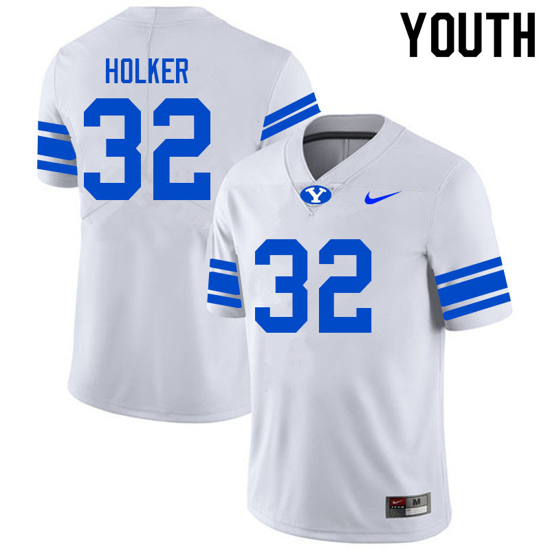 Youth #32 Dallin Holker BYU Cougars College Football Jerseys Sale-White - Click Image to Close